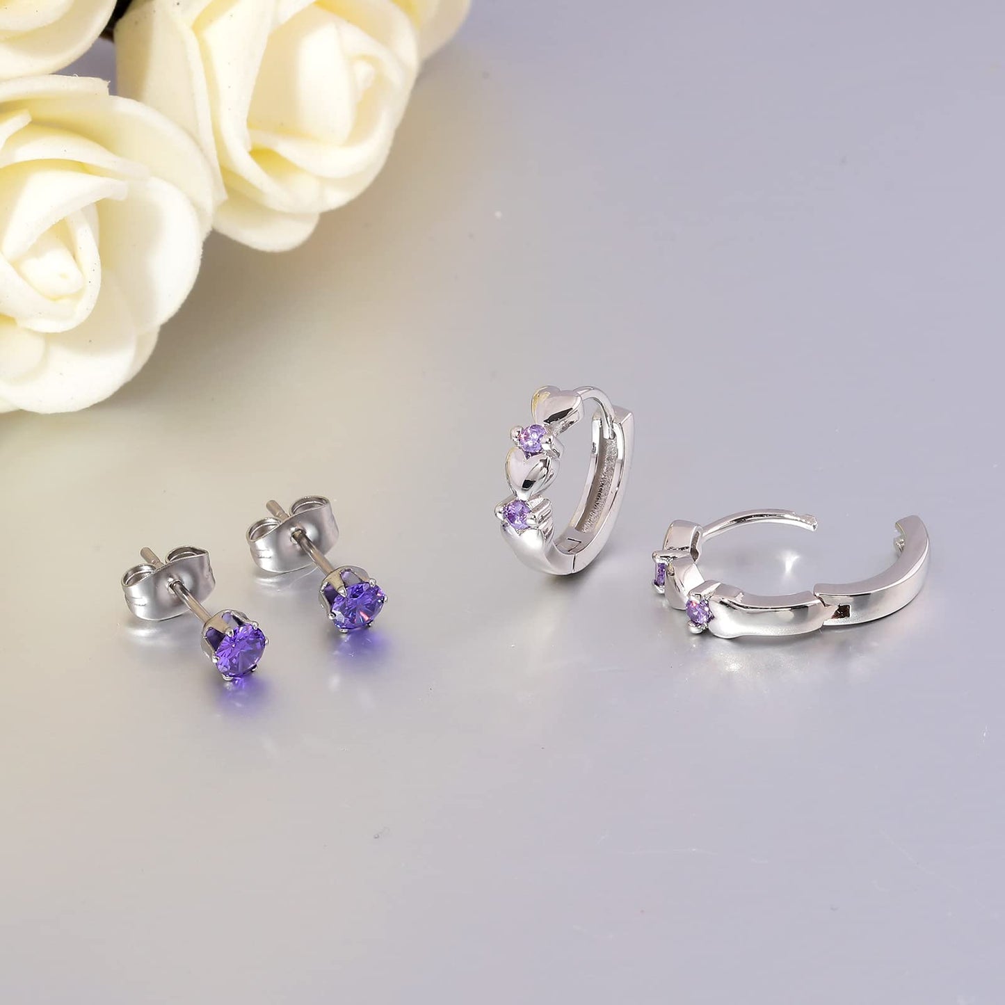 CiNily 14K White Gold Plated Small Hoop Earrings for Women Girls Heart Cubic Zirconia Hypoallergenic Earrings