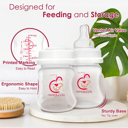 Nenesupply Natural Baby Bottles Newborn Feeding Bottles Slow Flow Breastfeeding Bottle for Breastfed Babies Wide Neck 9oz Anti Colic Level 2 Nipple for 1+ Month Infant Replace Spectra Bottle Pumping