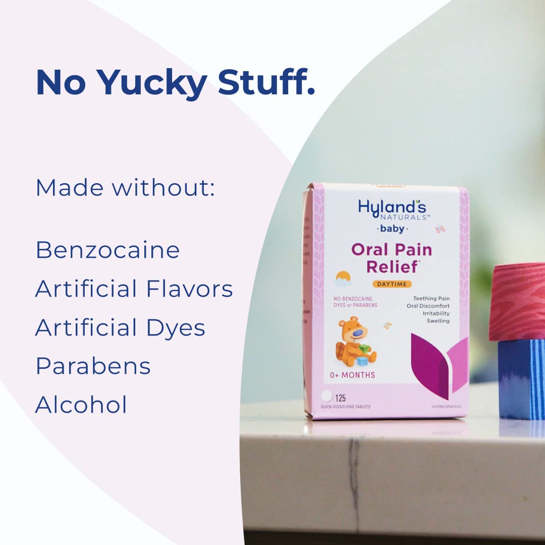 Hyland's Baby Daytime Soothing Tablets with Chamomilla, Natural Relief of Oral Discomfort, Irritability, and Swelling, (Pack of 1, 125 Count Total)