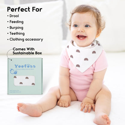 Yoofoss Muslin Baby Bibs 10 Pack Bandana Bibs 100% Cotton 6-Layer Soft Absorbent Drool Bibs for Boys and Girls, Pink Flower