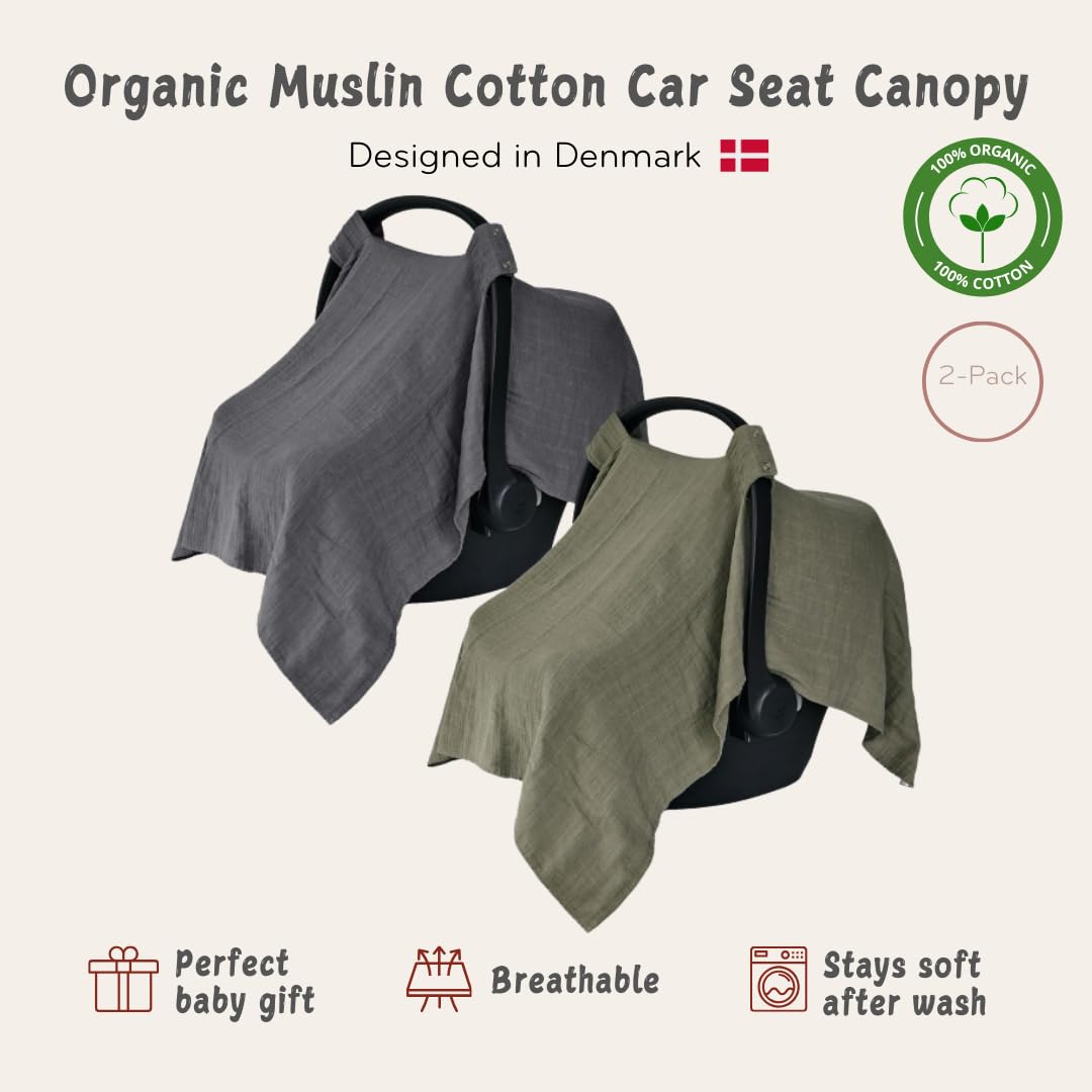 Car Seat Cover Baby - Organic Cotton - Carseat Covers Baby - Carseat Cover - Car Seat Canopy - Carseat Canopy - 100% Muslin Cotton, 43" x 32" (Soft Grey)