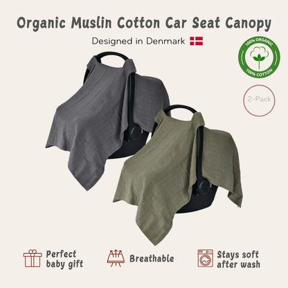 Car Seat Cover Baby - Organic Cotton - Carseat Covers Baby - Carseat Cover - Car Seat Canopy - Carseat Canopy - 100% Muslin Cotton, 43" x 32" (Soft Grey)