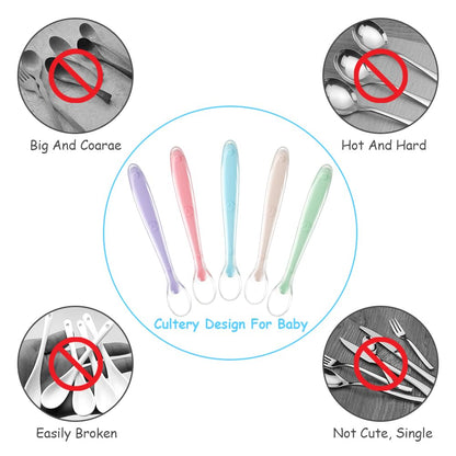 Vicloon Baby Silicone Spoons, 5 PCS Toddler Training Feeding Spoons, Soft Tip BPA Free Gum-Friendly, Dishwasher & Boil-Proof