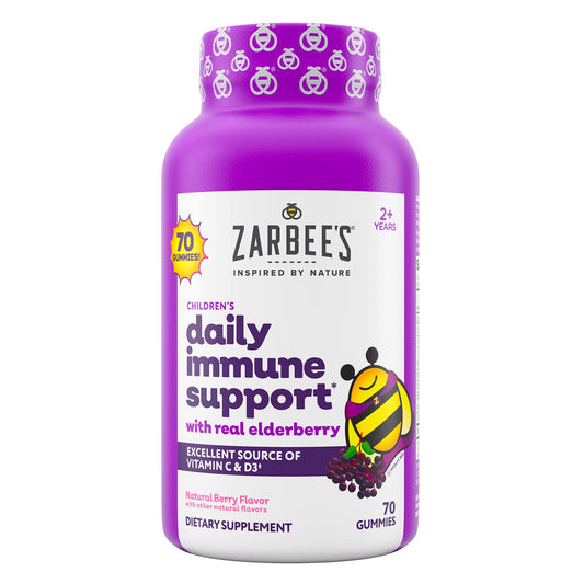 Zarbee's Children's Daily Immune Support Gummies with Real Elderberry + Vitamins A, C, D, E & Zinc to Help Promote a Healthy Immune System, No Artificial Flavors, Gluten-Free, 42 ct