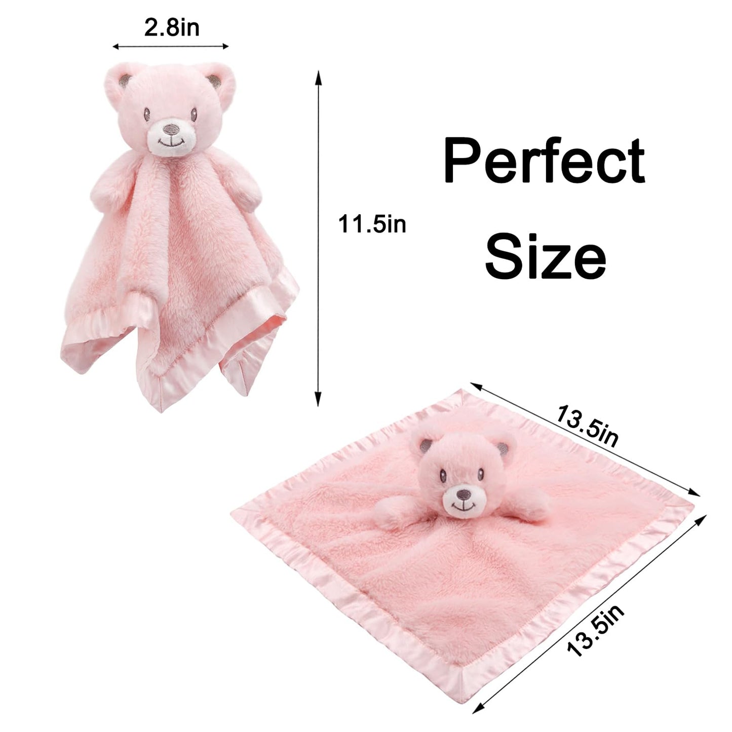 Bear Security Blanket Soft Baby Lovey Fluffy Blanket Unisex Lovie Snuggle Toy Baby Bear Stuffed Gift for Newborn, Boys and Girls, 13.5 Inch