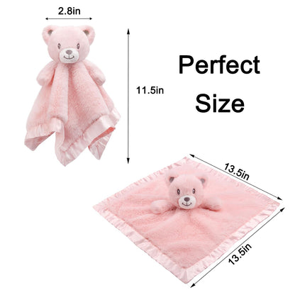 Bear Security Blanket Soft Baby Lovey Fluffy Blanket Unisex Lovie Snuggle Toy Baby Bear Stuffed Gift for Newborn, Boys and Girls, 13.5 Inch