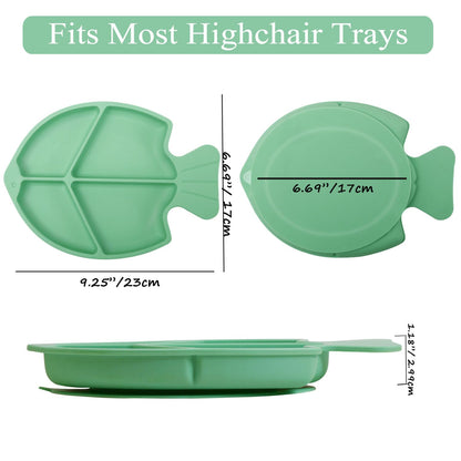 Silicone Suction Plates for Baby Toddler with Spoon Fork set Divided Dinosaurs Plates Self Feeding Training Baby Dinner Plate-Green Dinosaurs Plate Set