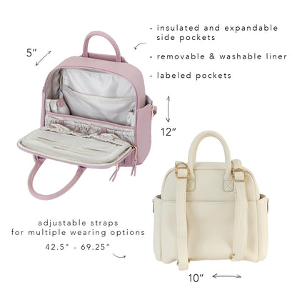 Ayla & Co Mini Bag, Transitional Minimal Diaper Bag, Vegan Leather, with Expandable Pockets, Built-In Wallet, Organizer