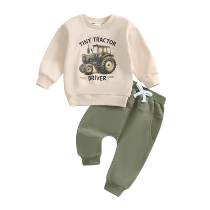 Toddler Baby Boy Fall Winter Outfits Tractor Print Long Sleeve Sweatshirt Pants Set Kids Sweatsuit Clothes