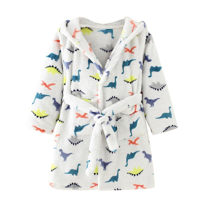 Unisex Baby Hooded Bathrobe Kids Flannel Pajamas Dressing Gown for Boys Girls