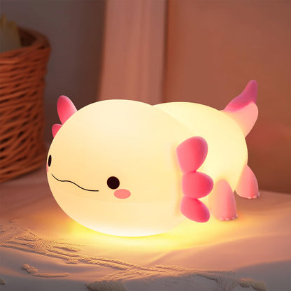 Huggwaii Squishy Axolotl Night Light for Kids – Dimmable Silicone Axolotl Lamp, 2025 Upgraded Baby Night Light, Rechargeable, 20H Battery Life, Sleep Aid Gift for Toddlers, Girls&Room Decor