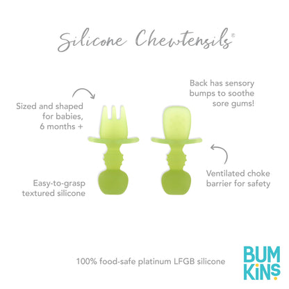 Bumkins Disney Baby Utensils Set, Chewtensils Silicone Spoons for Dipping, Self-Feeding, Baby Led Weaning, Trainer Learning, First Stage Eating, Soft Fork and Spoon, Babies 6 Months, Minnie Mouse