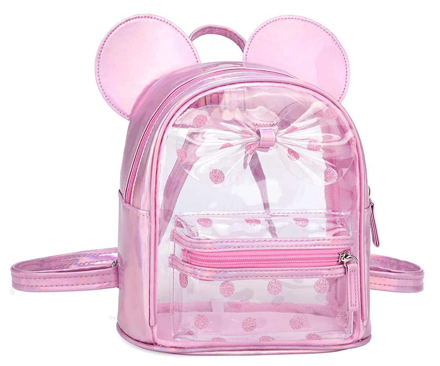 Cutest Toddler Polkadot Bow Mouse Ears Bag Mini Clear Fashion Shoulder Backpack for Teen Toddler Little Girls (clear)