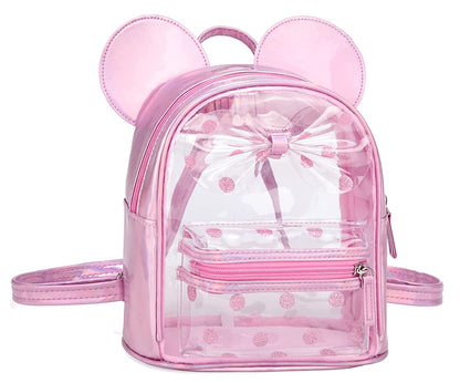 Cutest Toddler Polkadot Bow Mouse Ears Bag Mini Clear Fashion Shoulder Backpack for Teen Toddler Little Girls (clear)