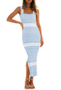 MEROKEETY Women's 2025 Summer Spring Bodycon Midi Dress Vacation Sleeveless Ribbed Knit Striped Party Sweater Dresses