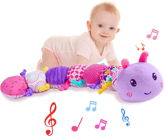 KaeoHye Baby Infant Musical Stuffed Animal Soft Toy with Multi-Sensory Crinkle, Rattle & Textures,Baby Girl Toy Birthday Gift for 0 3 6 9 12 Months+,Caterpillar,Purple