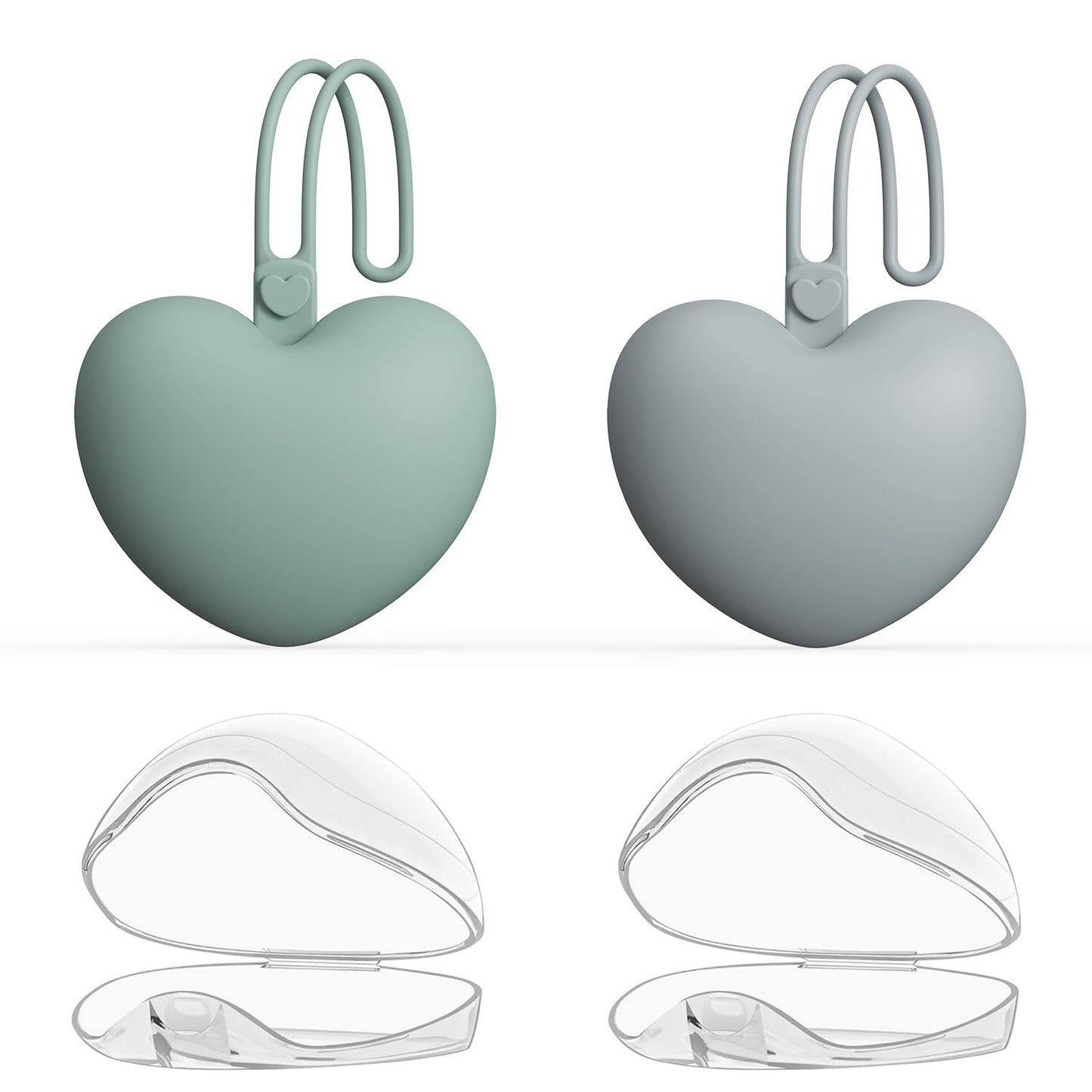 4pcs Pacifier Holder Case Set, 2pcs Silicone Portable Pacifier Pouch and 2pcs Transparent Pacifier Storage Container, Cute Heart Shape Pacifier Storage Case for Newborn Baby（Pink+Purple）