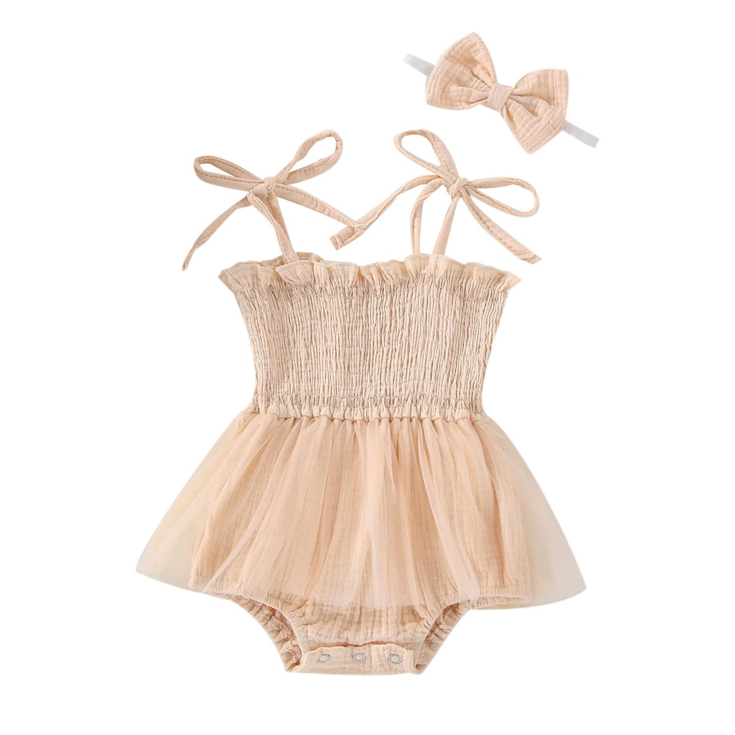 MERSARIPHY Newborn Baby Girl Summer Outfit Sleeveless Ruffle Smocked Halter Tulle Romper Dress One-piece Jumpsuit Clothes