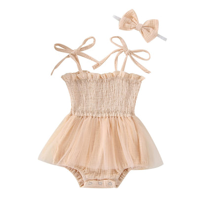 MERSARIPHY Newborn Baby Girl Summer Outfit Sleeveless Ruffle Smocked Halter Tulle Romper Dress One-piece Jumpsuit Clothes