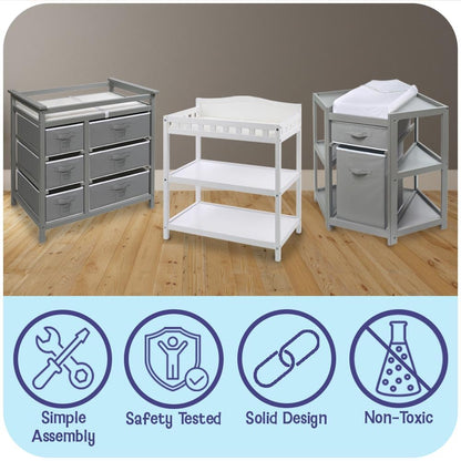 Badger Basket Baby Changing Table with Pad & Shelves - Wooden Changing Table with Storage - Nursery Change Table for Diapers & Baby Essentials, White