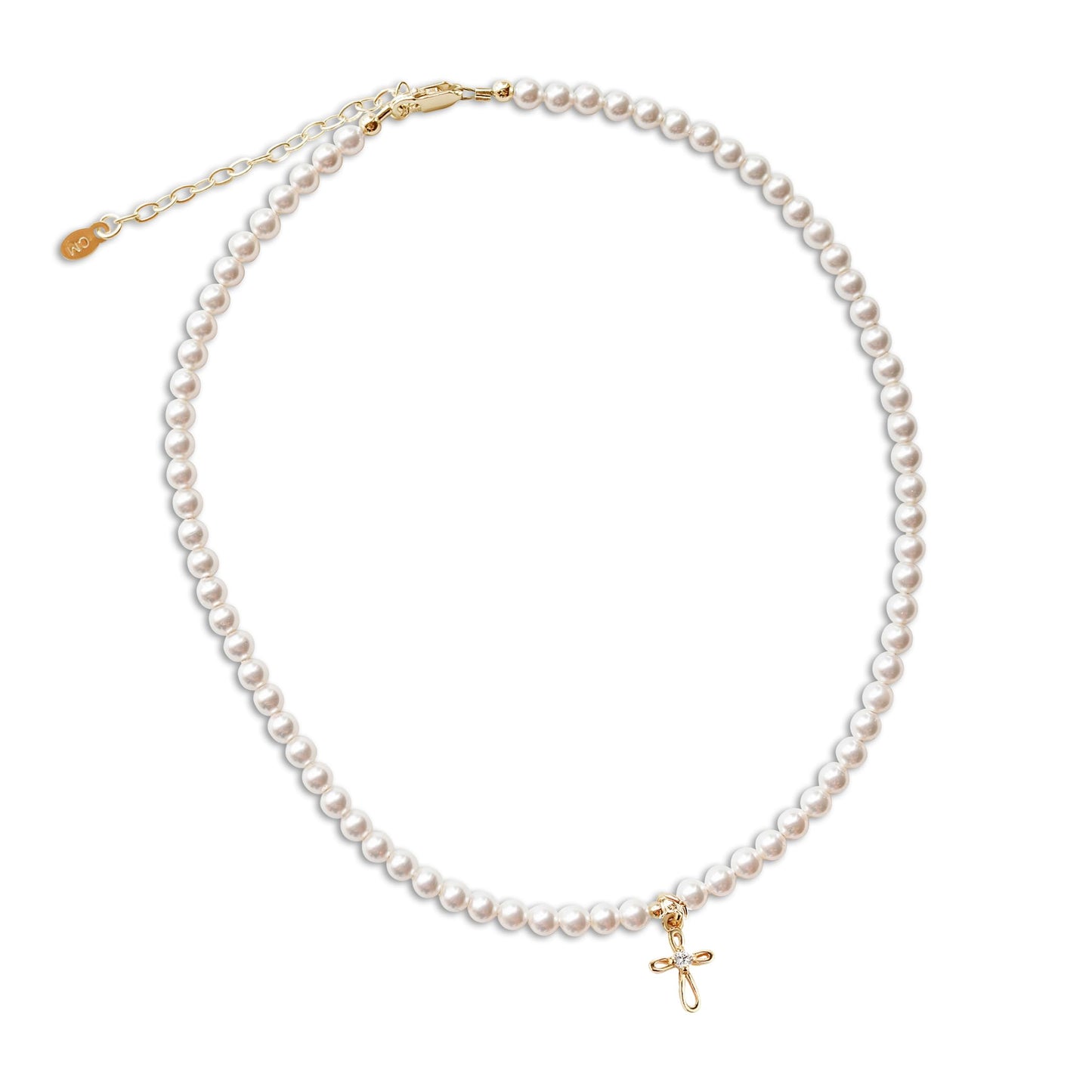 Children's 14K Gold Plated or Sterling Silver Cross Bracelet with Simulated Pearls for Girls First Communion, Baptism, Christening or Dedication Gift