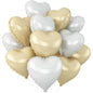 Sage Green Gold Heart Balloons,12Pcs Light Gold Heart Shaped Foil Balloons,18Inch Cream White Helium Mylar Balloon for Baby Shower Birthday Anniversary Wedding Party Decorations