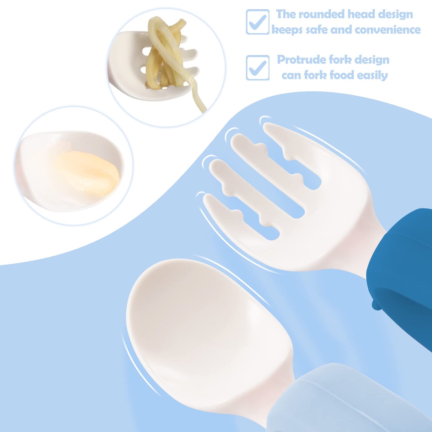 Baby Self Feeding Training Spoon and Fork Set with Travel Case, BPA-Free Cute Circle Toddler Training Utensils, Silicone/ABS Great Tableware Set Spoons Fork for Kids(Yellow)
