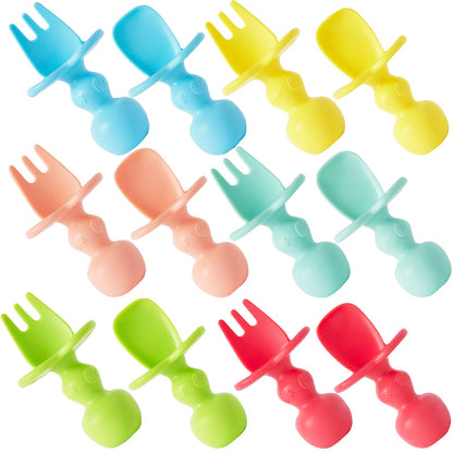 12 Pack Baby Utensils, Silicone Baby Spoons Self Feeding and Baby Forks, Toddler Utensils for Baby Led Weaning, Chewable Utensils First Stage