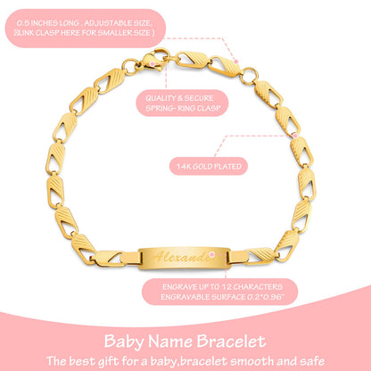 Tina&Co Personalized Baby Name Bracelet Customized 18K Gold Plated for NewBorn to Children Girl Boy Birthday Baby Shower Gift Personalized Gift 2313B (Style 1)