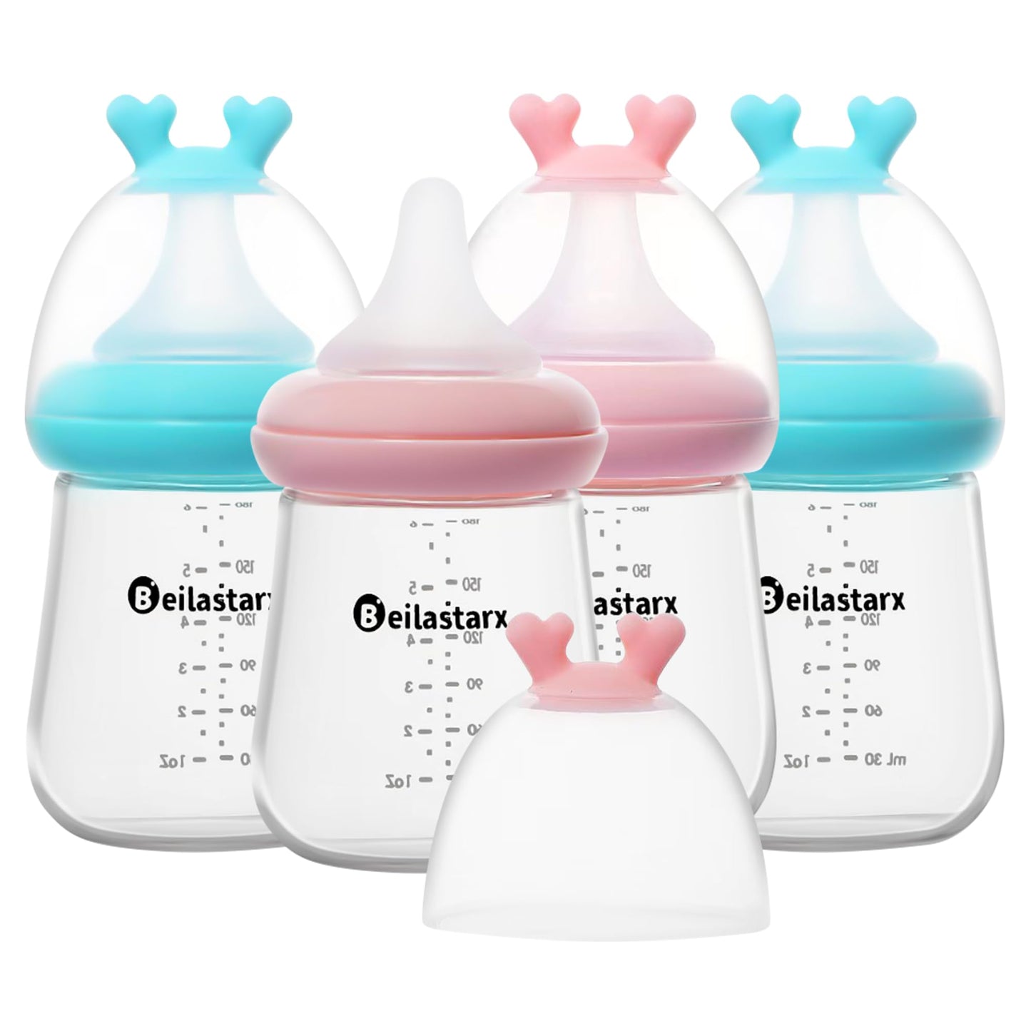 Glass Baby Bottles with Natural Response Nipple Size SS - Anti Colic Baby Bottles Wide Neck Slow Flow Baby Bottle (Red, 4oz (Pack of 4))