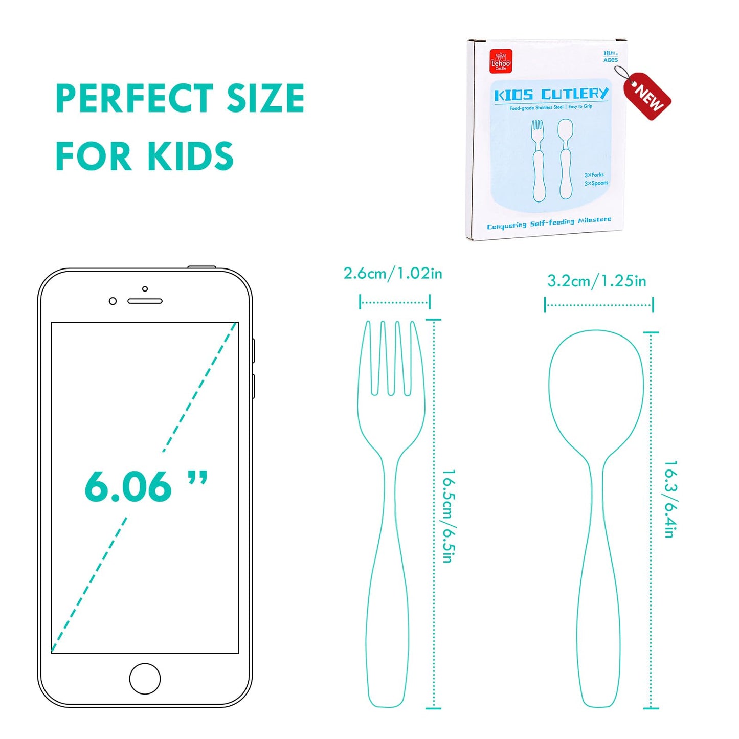Lehoo Castle Kids Utensils, 6pcs Silverware Set, Safe Stainless Steel Toddler Fork and Spoon, Includes 3 Spoons and 3 Forks (Pink)