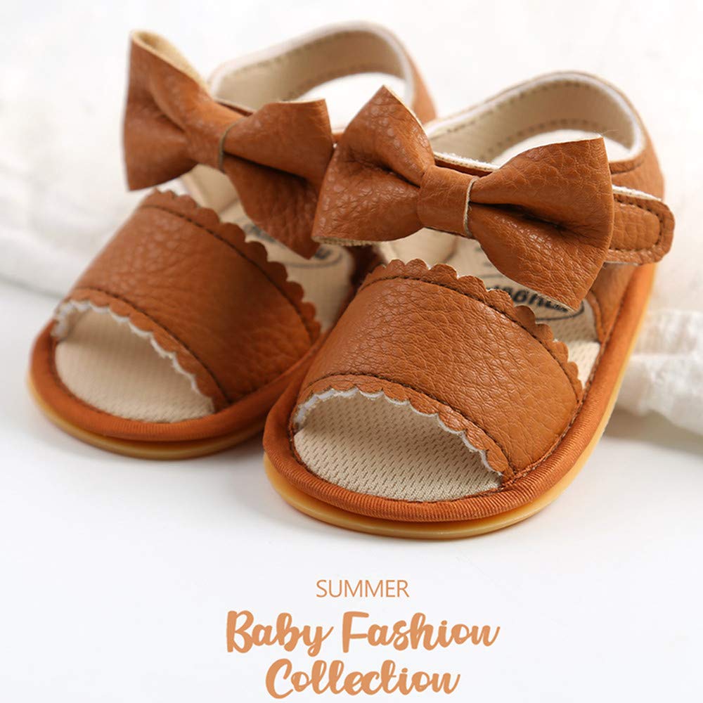 Timatego Infant Baby Girls Summer Sandals Anti-Slip Soft Sole with Flower Toddler First Walkers Crib Dress Shoes