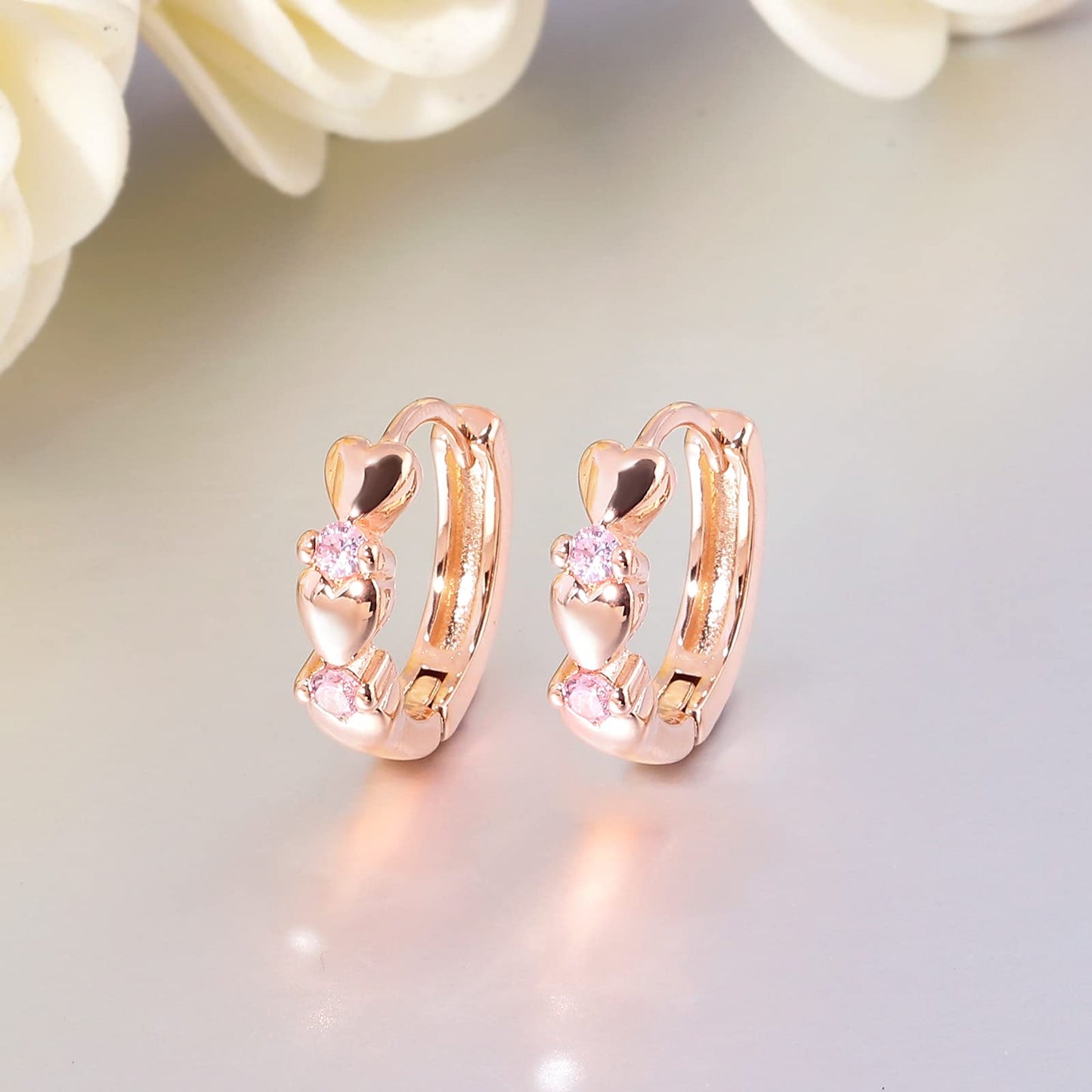 CiNily 14K White Gold Plated Small Hoop Earrings for Women Girls Heart Cubic Zirconia Hypoallergenic Earrings