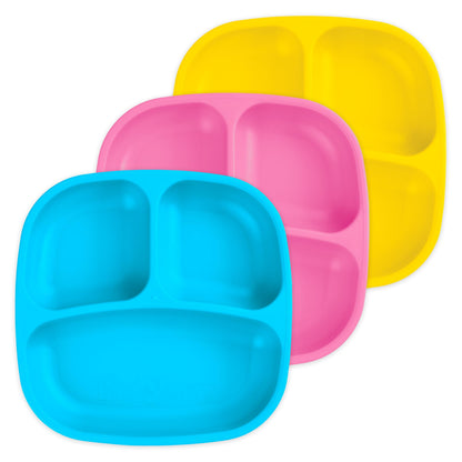 Re-Play Toddler Plates with Dividers - Deep-Walled 3 Compartments Divided Plates for Kids - Dishwasher & Microwave Safe - Made in USA - Set of 3-7.37" x 7.37" x 1.25" - Princess