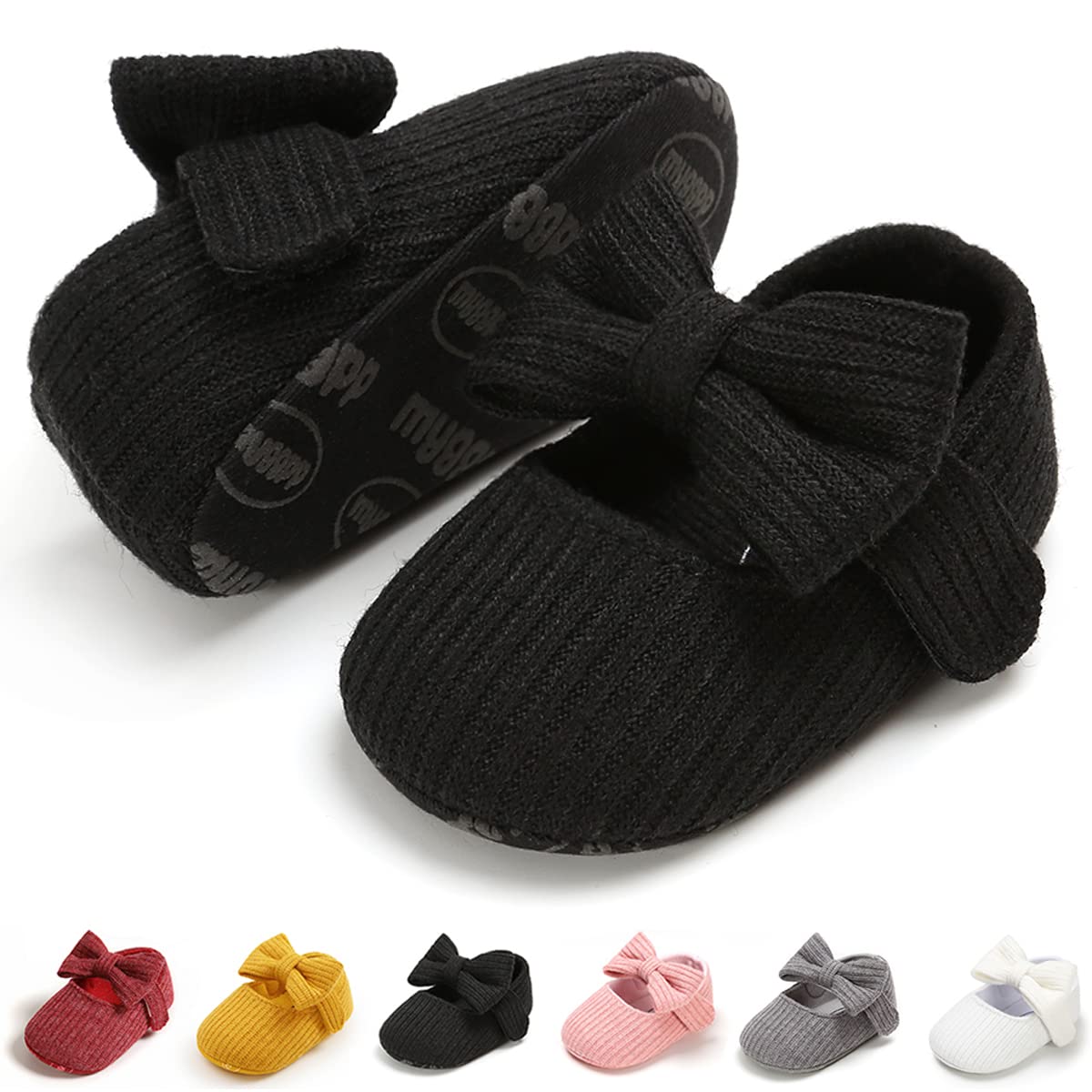 Baby Girls Mary Jane Flats with Bowknot Flowers Soft Newborn Infant First Walkers Crib Shoes Wedding Party Christmas Dress Shoes