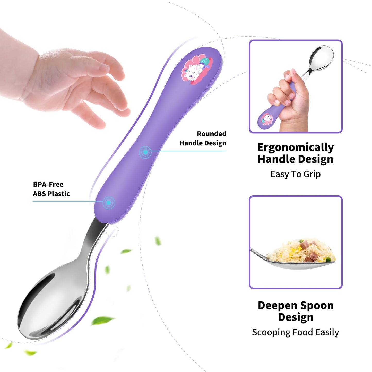 Lehoo Castle Kids Utensils, 6pcs Silverware Set, Safe Stainless Steel Toddler Fork and Spoon, Includes 3 Spoons and 3 Forks (Pink)