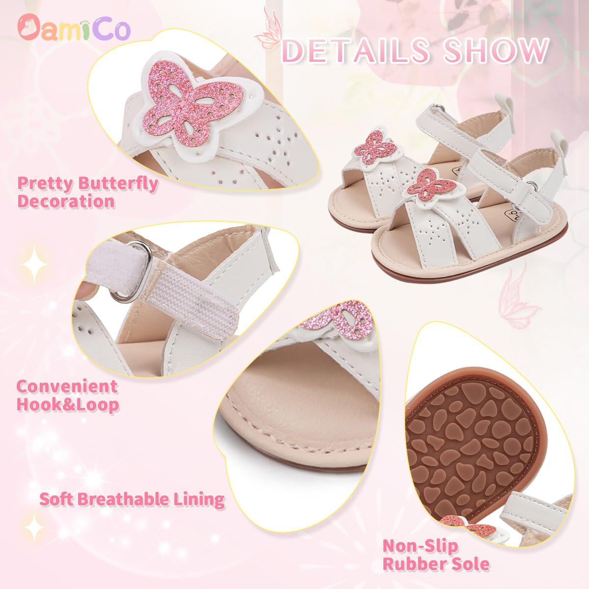 Oamico Baby Girl Sandals Infant Soft Anti-Slip Rubber Sole Casual Beach Sandals Newborn Bowknot Outdoor First Walker Summer Shoes for Baby Girls Flat Sandal