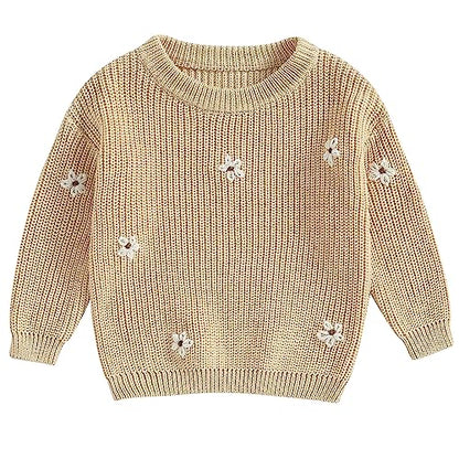Mubineo Baby Girl Winter Clothes Cute Flower Sweater Crewneck Pullover Long Sleeve Knit Newborn Infant Sweaters