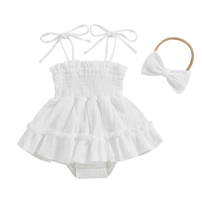 Newborn Baby Girl Bodysuit Sleeveless Halter Frill Romper One-piece Jumpsuit with Headband Summer Clothes Set