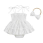 Newborn Baby Girl Bodysuit Sleeveless Halter Frill Romper One-piece Jumpsuit with Headband Summer Clothes Set
