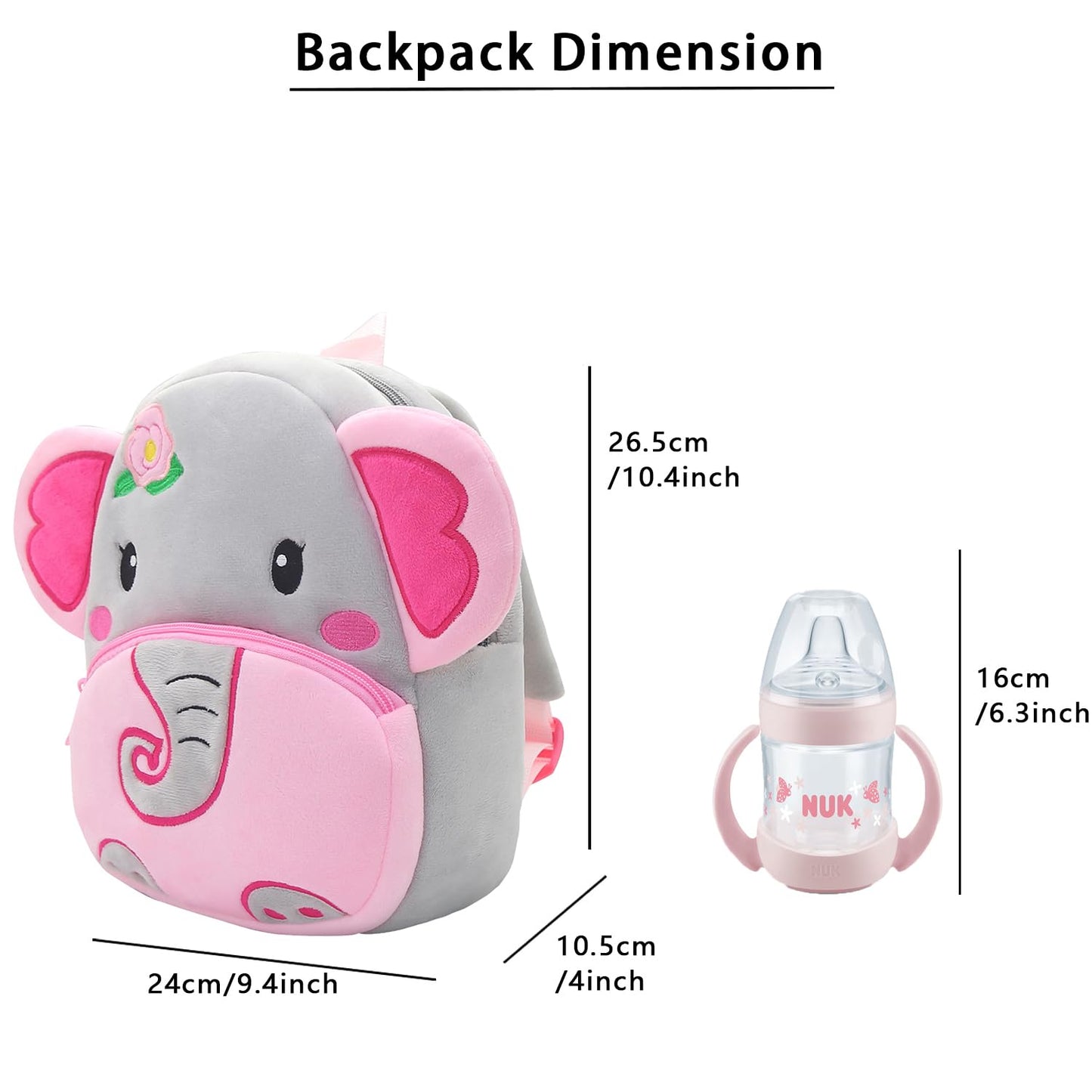 NICE CHOICE Cute Toddler Backpack Toddler Bag Plush Animal Cartoon Mini Travel Bag for Baby Girl Boy 2-6 Years(Grey Elephant)