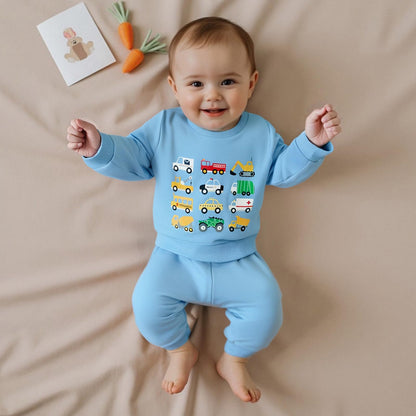 Fernvia Baby Boy Fall Winter Clothes Toddler Kids Solid Outfits Vehicle Long Sleeve Sweatshirt Tops + Joggers Pants Set