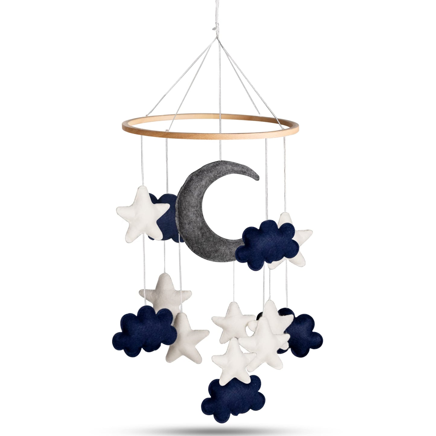 Baby Mobile for Crib - Handmade Modern Boho Baby Mobiles for Bassinet Felt Nursery Mobile Gender Neutral - Gold Moon and Stars - Girl Cribs Decorations