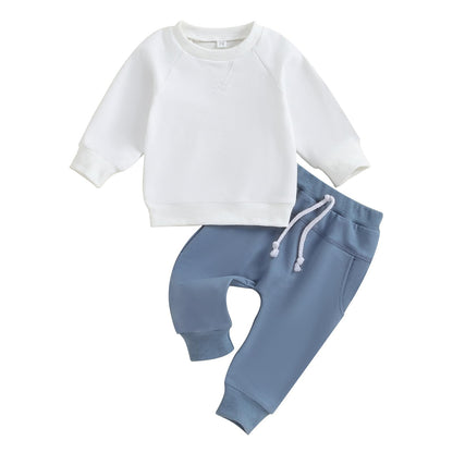 Toddler Baby Boy Fall Winter Outfit Contrast Color Long Sleeve Sweatshirts Stretch Jogger Pants Newborn Clothes Set