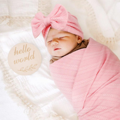 DRESHOW BQUBO Baby Swaddle Blankets for Girls, 4PCS Newborn Accessories Set with Matching Hat and Bow Headband with Card