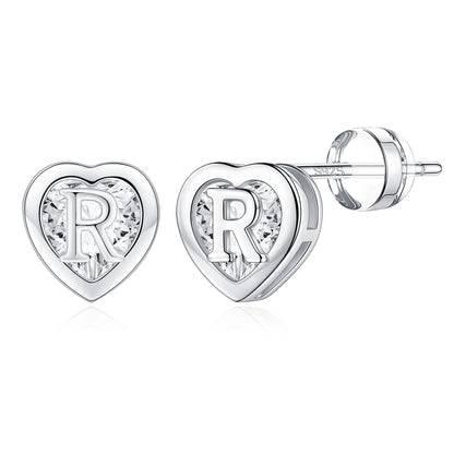 IEFWELL Heart Stud Earrings for Girls Women, S925 Sterling Silver Studs Hypoallergenic Earrings CZ Heart Earrings Initial Earrings for Teen Girls Kids Jewelry for Girls Gifts