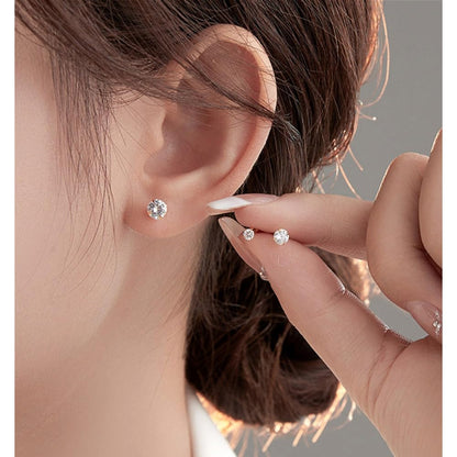 14K Yellow Gold Round Cubic Zirconia Stud Earrings, Classic Solitaire Design with Secure Screw-Back Closure, Versatile Sizes