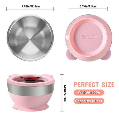 Suction Bowl and Spoon Set for Babies and Toddlers Non-Slip Silicone Suction Cups, Advanced 304 Stainless Steel Bowls, Double-Layer Insulation, and BPA-Free Lids Food-Grade Safety BLUE