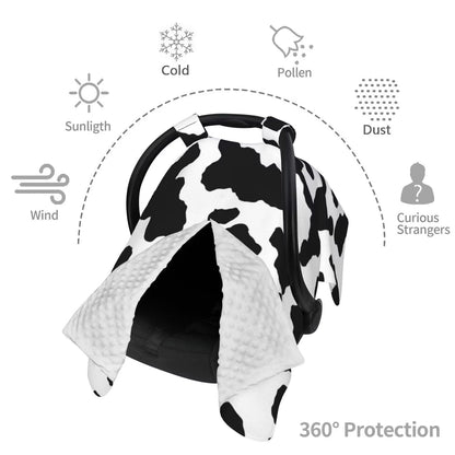9CH Car Seat Covers for Babies, Peekaboo Opening Minky Car Seat Cover for Baby Mom Nursing Breastfeeding Covers, Winter Minky Baby Carrier Cover for Girls Boys (Black Star)