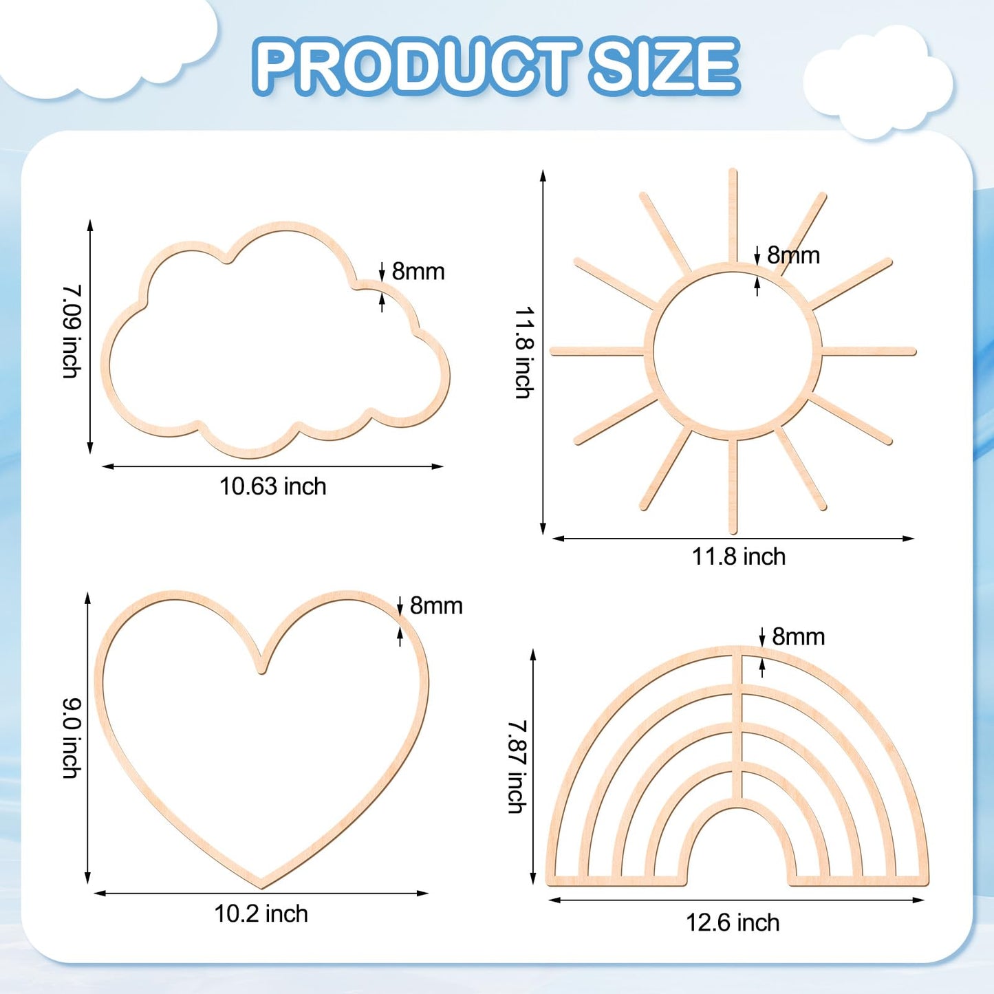 Kathfly4 Pieces Boho Nursery Cloud Star Wall Decor Wooden Babyroom Moon Rattan Wall Decor Wooden Rainbow for Children Baby Kids Boys Girls Bedroom Nursery Pendant(Cloud Moon Star)